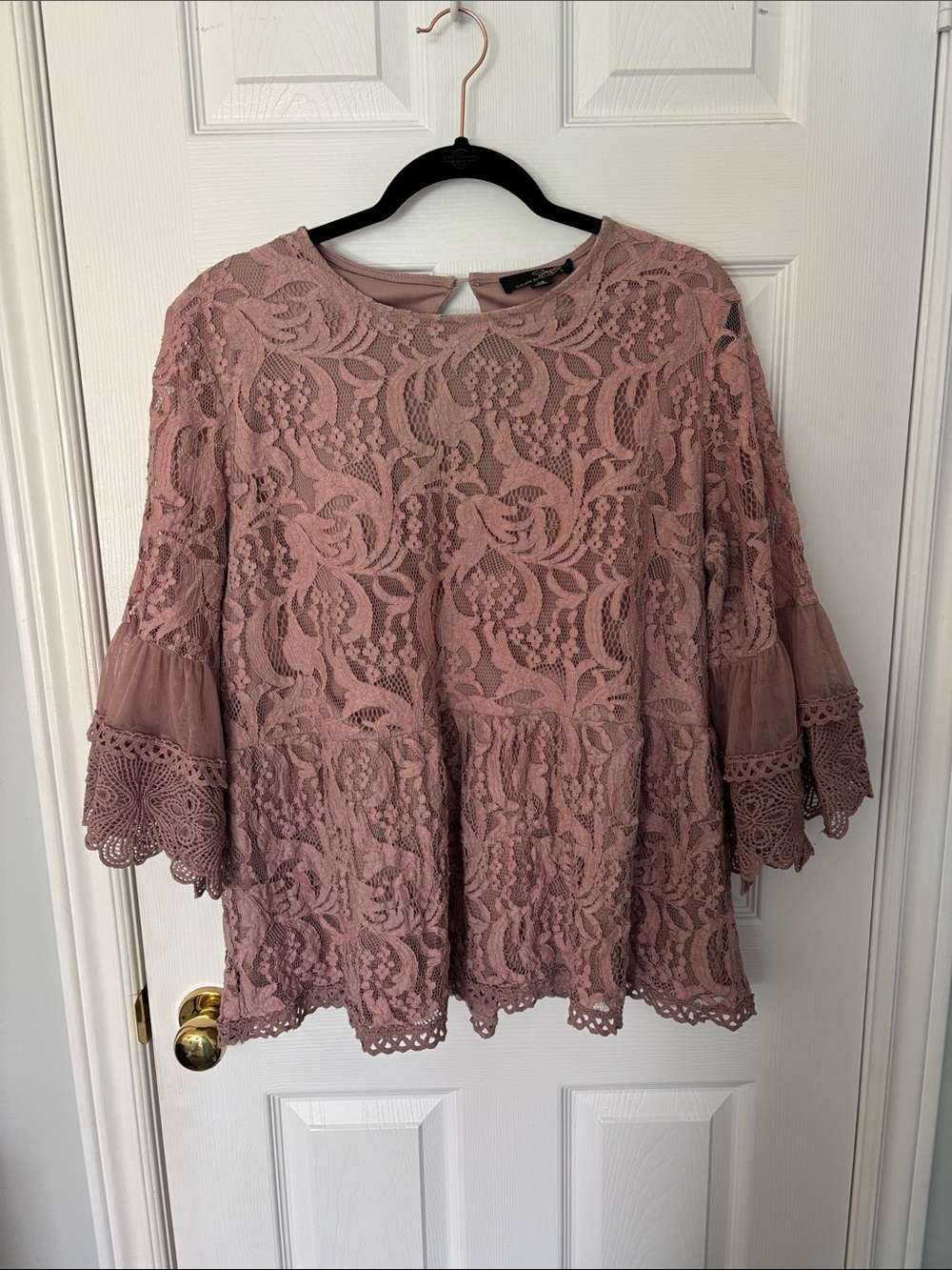 Lace & Crochet Bell-Sleeve Peplum Top